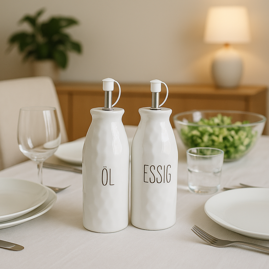 Ölspender und Essigspender Set Keramik 2-teilig – Bild 4