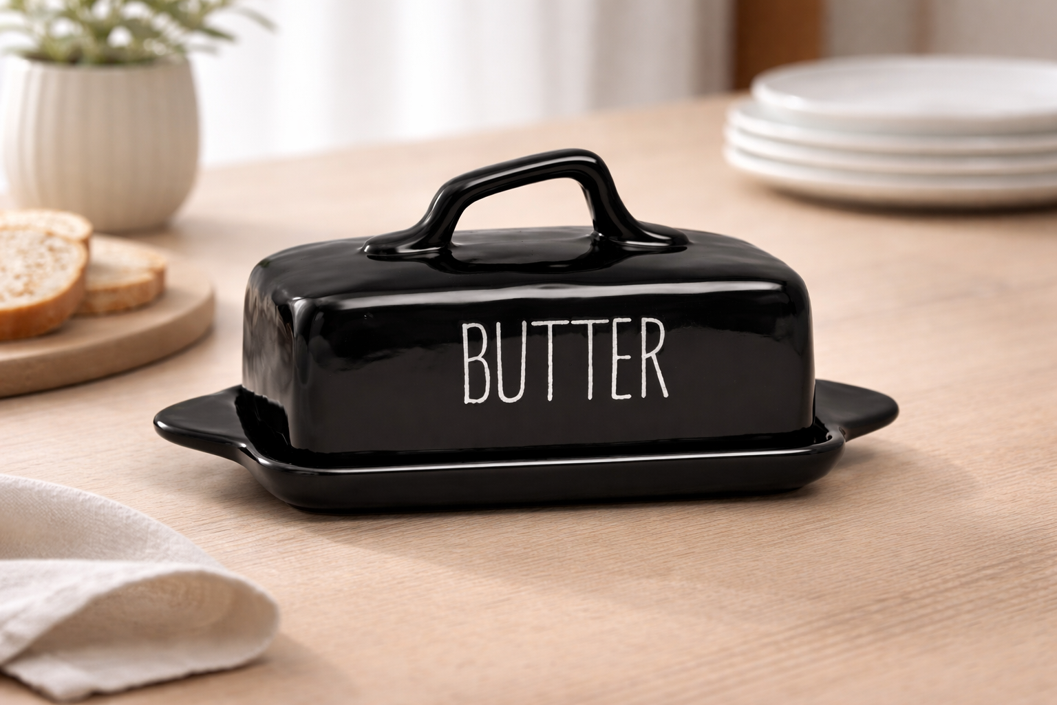 Keramik Butterdose mit Deckel | modern elegant & pflegeleicht schwarz – Bild 2