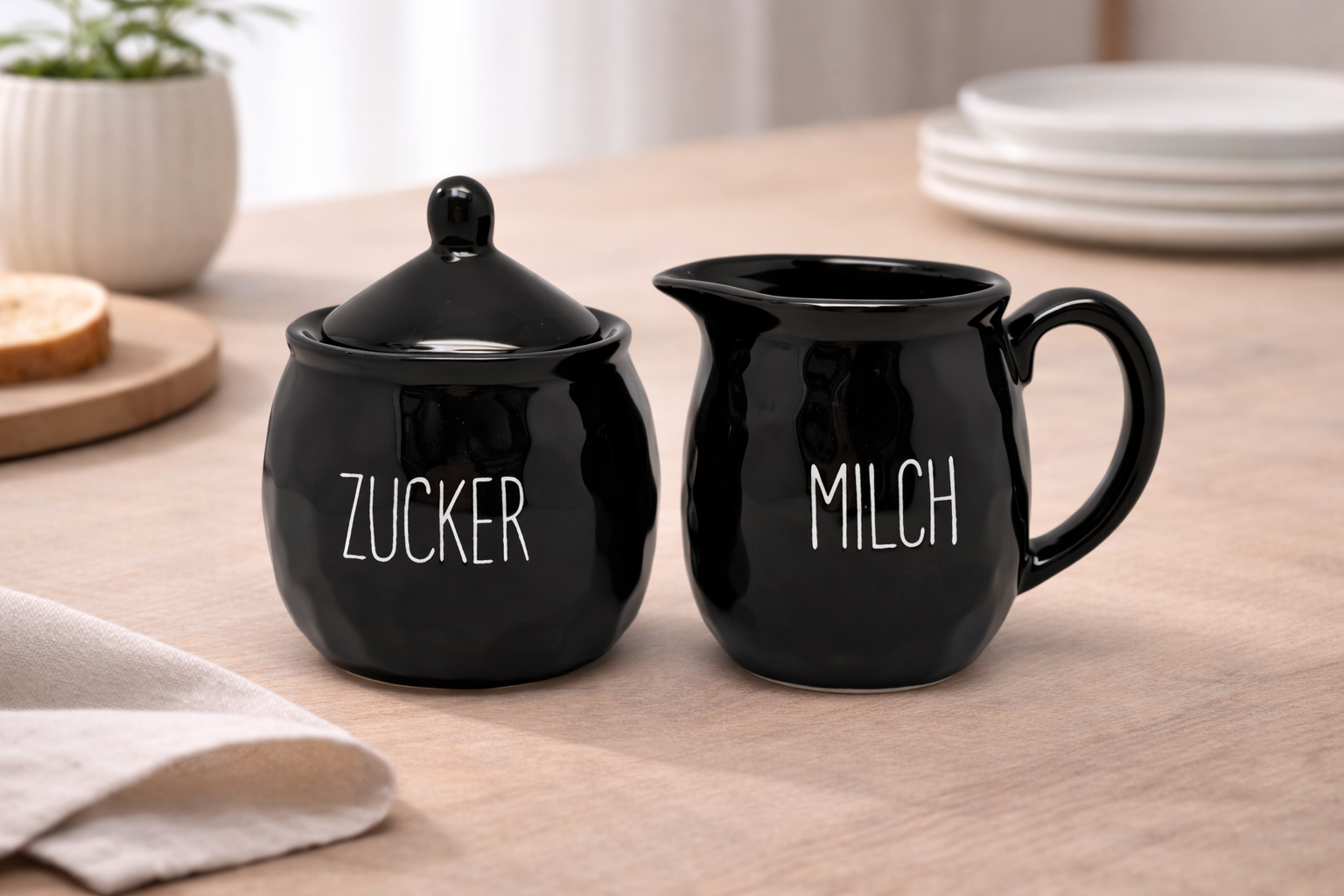 Keramik Zuckerdose und Milchkännchen | Milch und Zucker Set schwarz – Bild 3