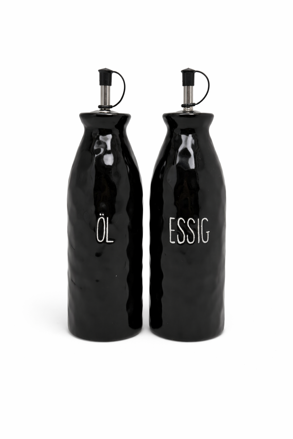 Ölspender und Essigspender Set Keramik 2-teilig schwarz